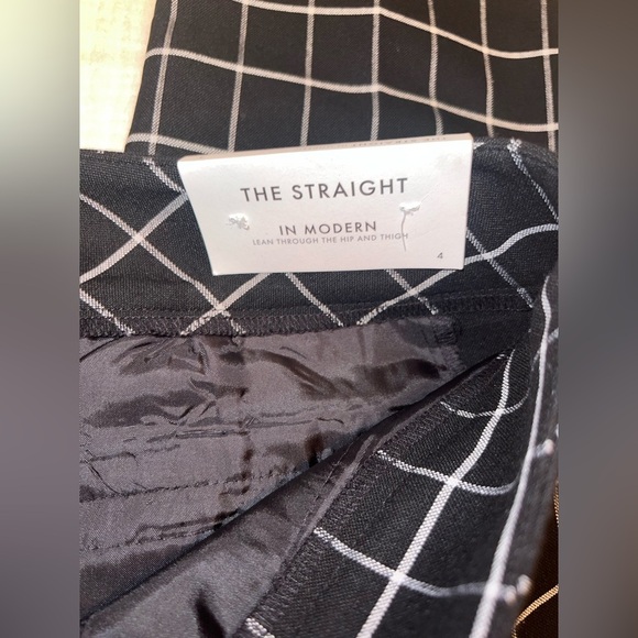 Ann Taylor Factory Straight Pants Windowpane Plaid Black White Size 4 NWT - Picture 3 of 6